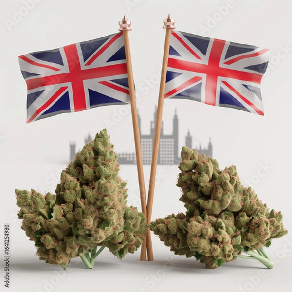 Obraz Union Jack Flags and Cannabis Buds