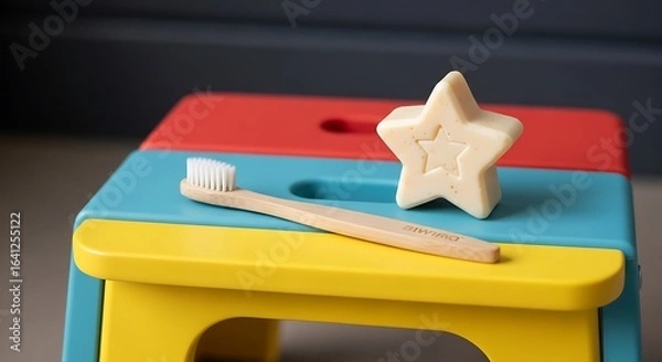 Obraz Bamboo toothbrush and starshaped natural soap for kids