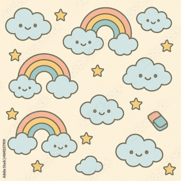 Fototapeta cloud & rainbow kawaii pattern