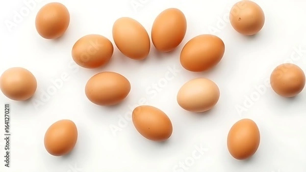 Obraz Fresh brown eggs neatly arranged on a white surface, showcasing simplicity and natural beauty.