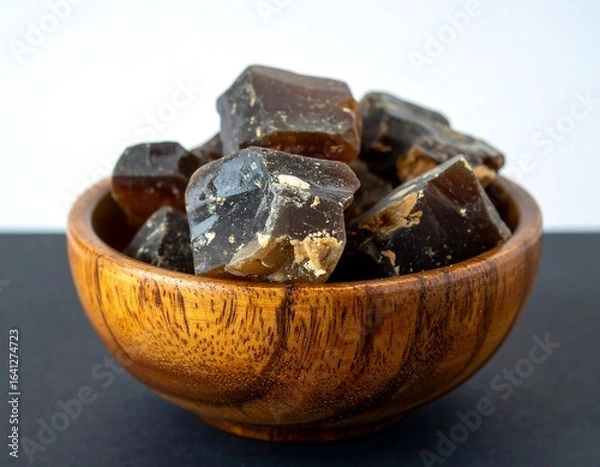 Obraz Brown sugar cubes in wooden bowl