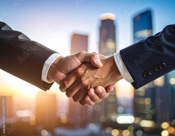 Obraz Business handshake in city skyline