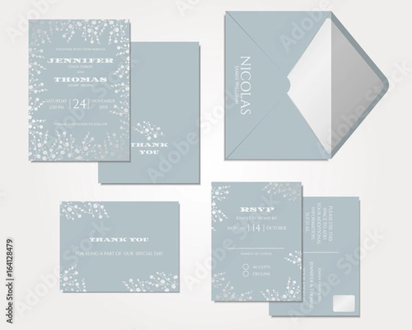Fototapeta Set of Wedding Invitation Card . Baby's Breath Collection.Vector/Illustration