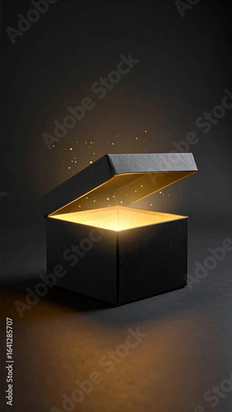 Obraz A golden gift box bursts open, revealing a radiant light and celebratory confetti. Magic and wonder fill the scene.