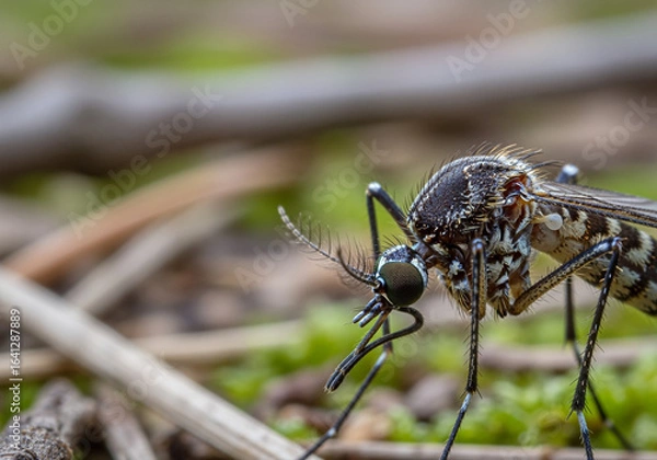 Obraz Closeup of a mosquito on the ground in a natural environment