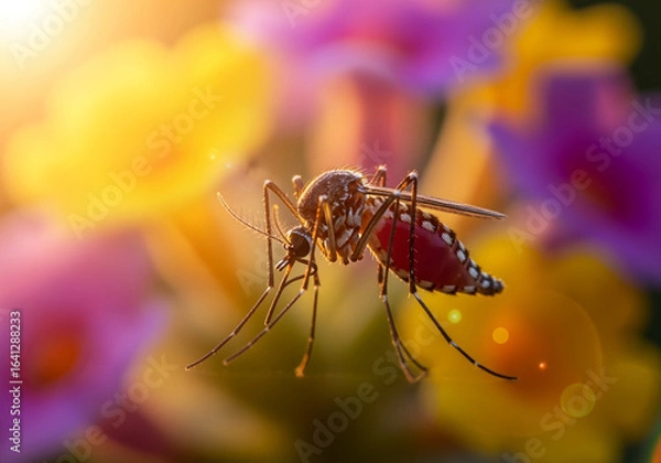 Obraz Closeup of a mosquito on a flower in a garden during summer