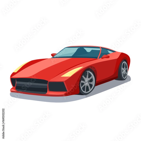 Fototapeta Vivid red sportscar illustration sleek design automotive style powerful engine high performance tires racing concept modern vehicle