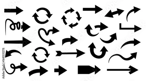 Fototapeta A collection of various black arrow silhouettes vector.