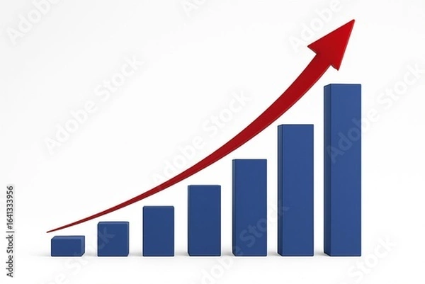 Fototapeta Upward trending bar graph with red arrow indicating growth and success