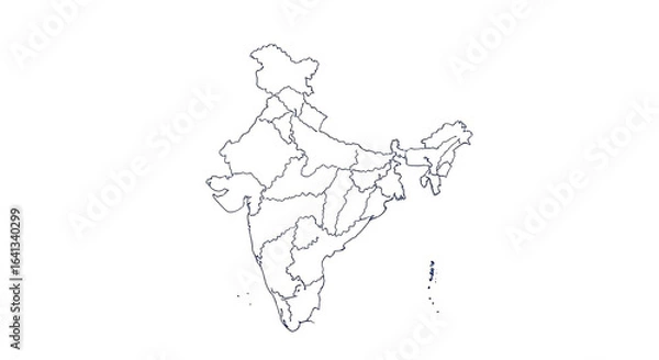 Fototapeta India Map Outline with States and Union Territories on White Background
