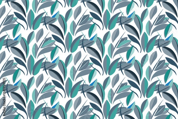 Fototapeta Abstract modern leaf pattern design with vibrant green, navy, and pink tones, ideal for contemporary wallpaper and fabric design.