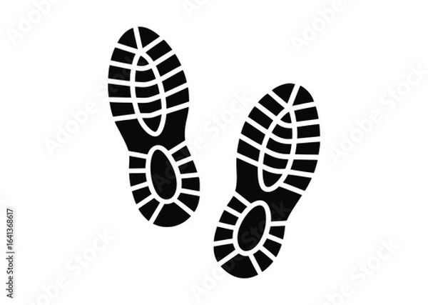 Fototapeta Pair of running shoe prints silhouette black vector white background