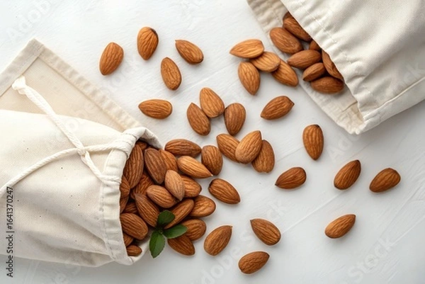 Obraz Almonds in a White Reusable Bag