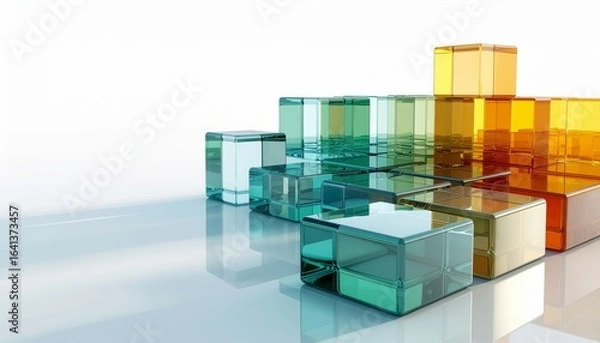Obraz Futuristic Glass Cube Cityscape – Minimalist 3D Architecture on Reflective Surface
