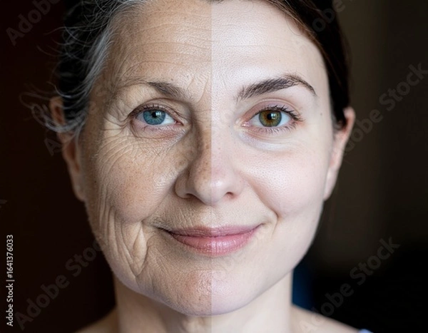 Fototapeta Before and After Exploring the Aging Effects on Facial Skin Throughout the Years
