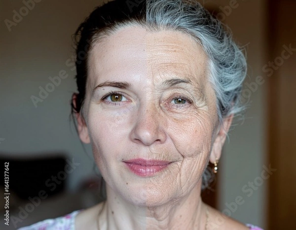 Obraz Celebrating the Beauty of Aging A Split Portrait Showcasing a Womans Remarkable Transformation Young Old