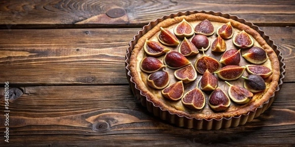 Obraz Whole wheat tart with chocolate frangipane and caramelized figs on a rustic wooden table