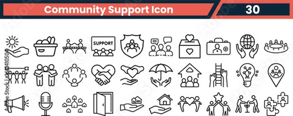 Fototapeta Vector art of community support icons isolated on white background