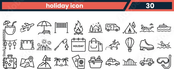 Fototapeta Vector art of holiday and travel icons isolated on white background