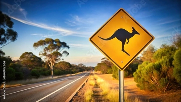 Fototapeta Kangaroo Warning Road Sign