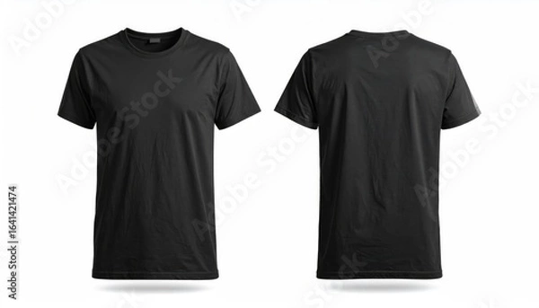 Obraz A plain black t-shirt displayed from front and back views on a white background