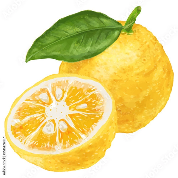 Obraz 冬が旬！リアルなタッチの柚子2個のイラスト