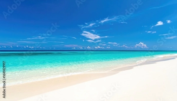 Obraz A serene beach with clear turquoise waters and white sandy shorelines
