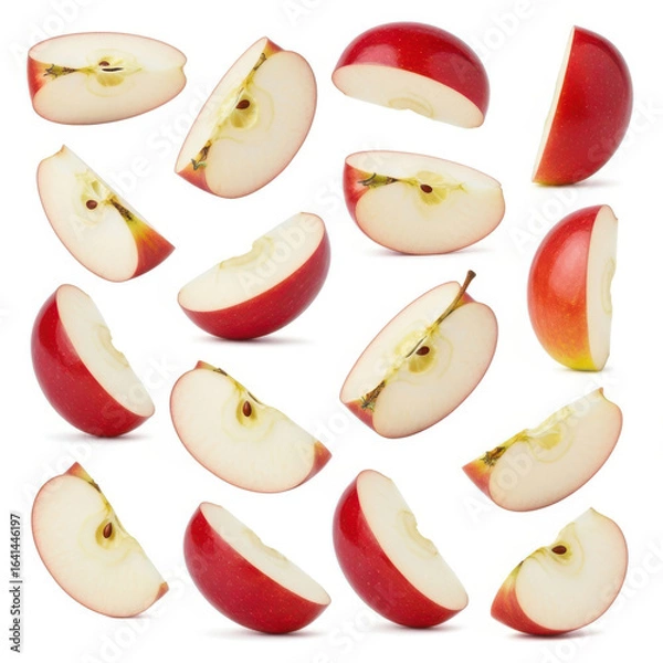 Fototapeta Fresh red apple slices isolated on white background