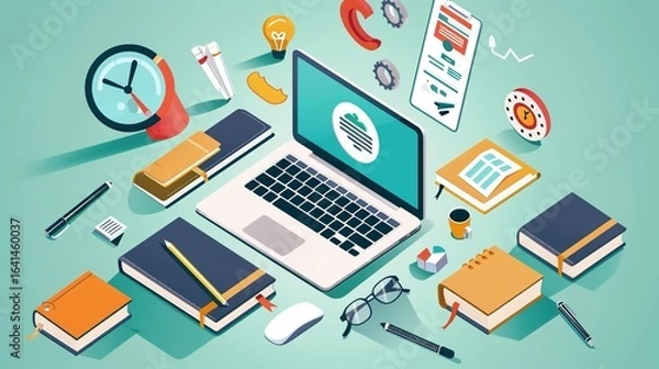 Fototapeta Innovative E-Learning: Merging Interactive Tech, Digital Tools & Future-Ready Learning for Modern Education