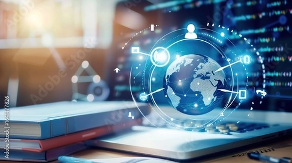 Fototapeta Global Digital Education: International Students Learning Across Borders via Online Platforms, Virtual Classrooms & EdTech Tools – Connecting Diverse Learners Worldwide Through Digital Innovation