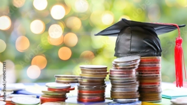 Fototapeta Cost of Education: Students Reviewing Tuition Bills, Budget Charts & Expense Trackers – Visualizing Fees, Scholarships & Financial Planning for Learning Costs in Educational Scenes