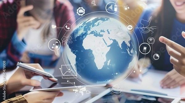 Fototapeta Global Digital Education: International Students Learning Across Borders via Online Platforms, Virtual Classrooms & EdTech Tools – Connecting Diverse Learners Worldwide Through Digital Innovation
