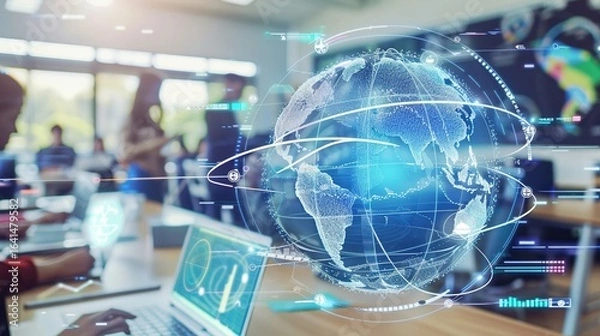 Fototapeta Global Digital Education: International Students Learning Across Borders via Online Platforms, Virtual Classrooms & EdTech Tools – Connecting Diverse Learners Worldwide Through Digital Innovation