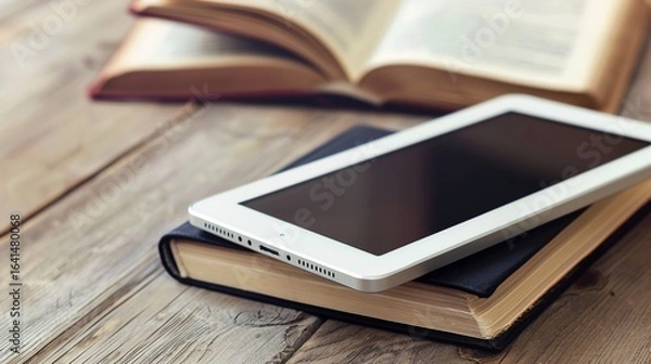 Fototapeta Ebook on Tablet: Fingers Swiping Digital Pages, Touchscreen Tablets Displaying E-Textbooks – Readers & Students Engaging with Interactive E-Books on Tablet Screens, Portable Digital Reading Scenes