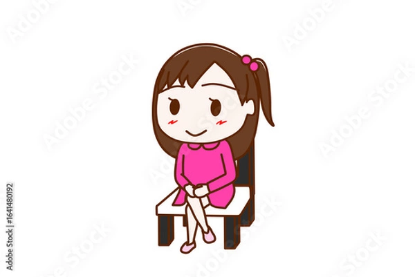 Fototapeta （全身斜め）椅子に笑顔で足を組んで座っている少女