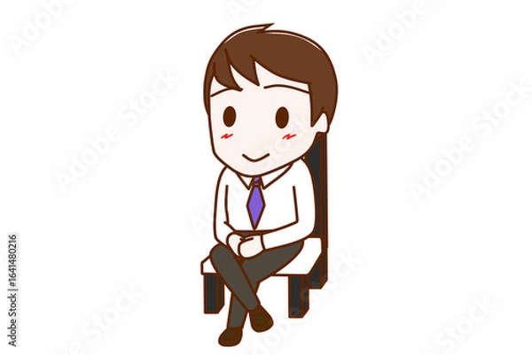 Fototapeta （全身斜め）椅子に笑顔で足を組んで座っている男性