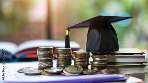 Fototapeta Cost of Education: Students Reviewing Tuition Bills, Budget Charts & Expense Trackers – Visualizing Fees, Scholarships & Financial Planning for Learning Costs in Educational Scenes