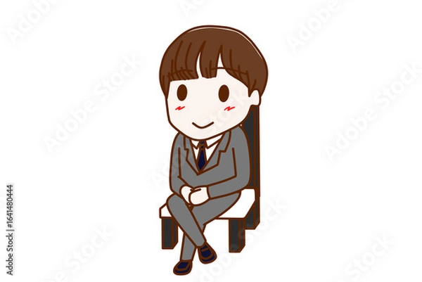 Fototapeta （全身斜め）椅子に笑顔で足を組んで座っている男子学生