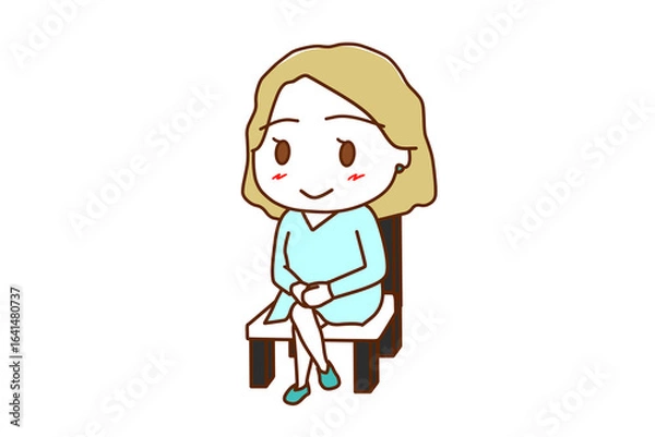 Fototapeta （全身斜め）椅子に笑顔で足を組んで座っている白人女性