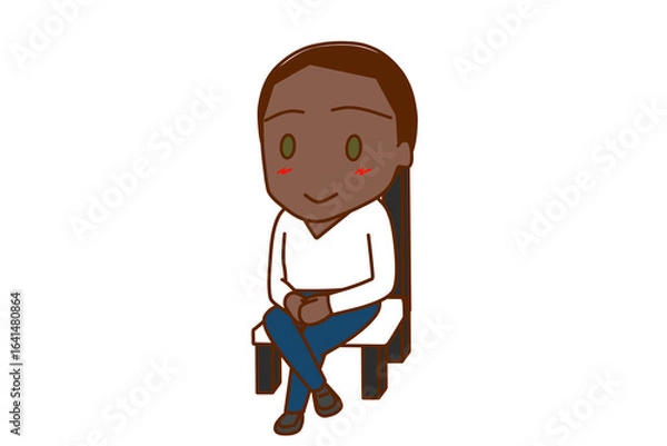 Fototapeta （全身斜め）椅子に笑顔で足を組んで座っているアフリカ系男性