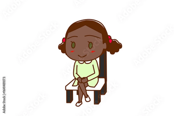 Fototapeta （全身斜め）椅子に笑顔で足を組んで座っているアフリカ系少女