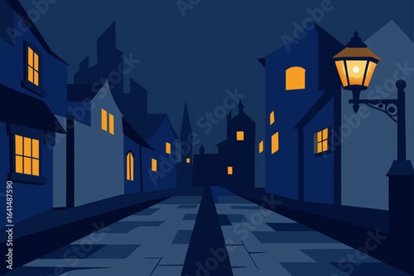 Obraz Night street with lamp post