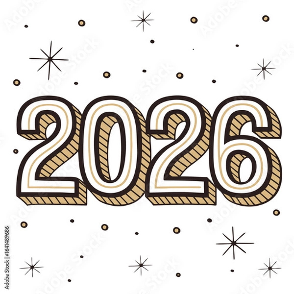 Fototapeta 2026 bold text illustration with decorative elements and stars  
