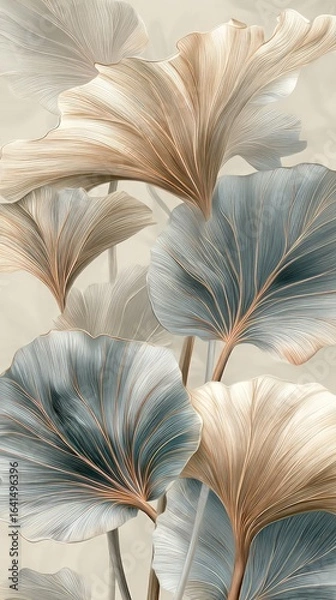 Fototapeta Beige Gold Grey Abstract Floral Leaf Design