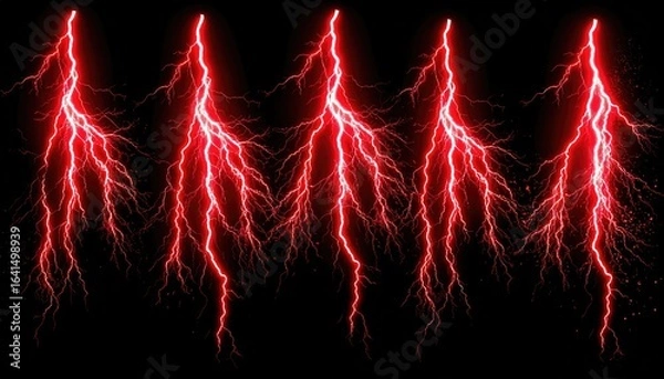 Fototapeta Striking red lightning bolts illuminate a dark sky in dramatic fashion