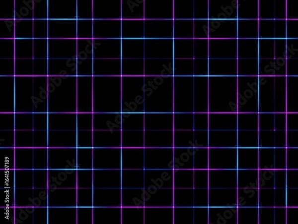 Fototapeta Abstract grid pattern with vibrant neon lines