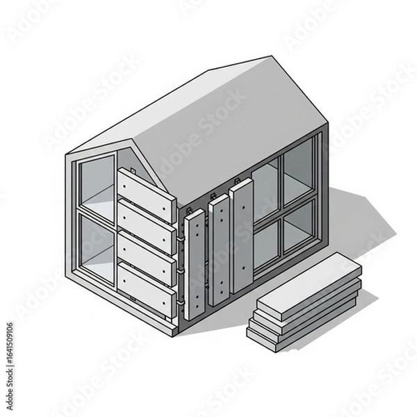 Fototapeta 3D architectural design of a modern residential house with a detailed structure and roof