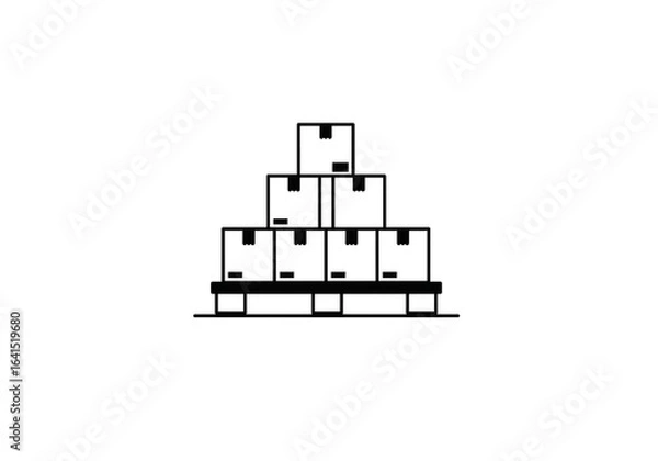 Fototapeta A simple line drawing of a stack of boxes arranged in a pyramid shape on a wooden pallet isolated