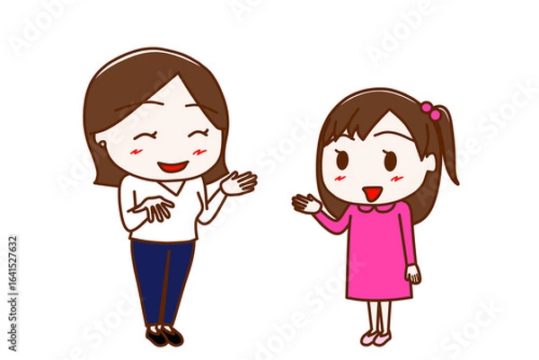 Fototapeta （全身斜め）女性と笑顔で楽しく会話する少女