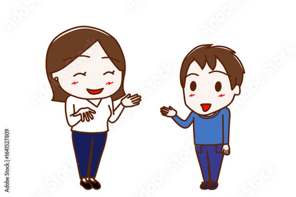 Fototapeta （全身斜め）女性と笑顔で楽しく会話する少年